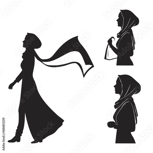 Women wearing headscarves and flowing shawls woman silhouette
