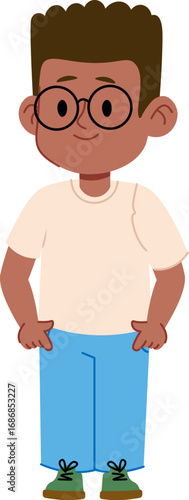 Boy with Glasses and Casual Outfit