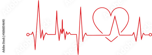 PrintMinimalist ECG Vector Illustration Red Heartbeat Lines with Heart Icons
