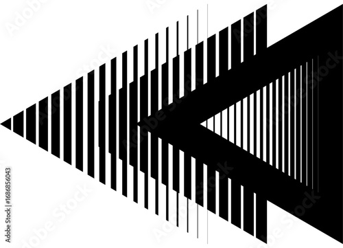 Vector striped arrow, black on white background. Striped Design element from triangles. Pointer, direction. Sports vector background from lines.