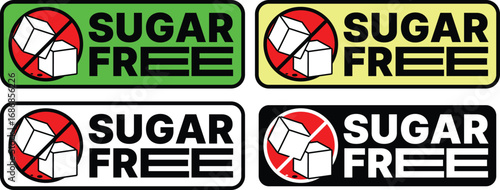 Set of Sugar Free Rectangle Labels in Green Black and Yellow for Food Packaging and Branding