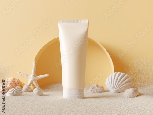 white empty cream tubes with blank space white tube of face cream on a beige background