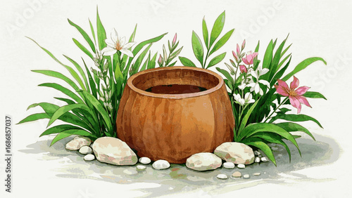 Liquid Garden Aquarium landscape isolated watercolor vector illustration svg
