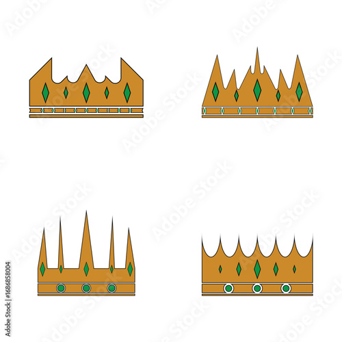 Set of crown with green diamond logo or icon vector