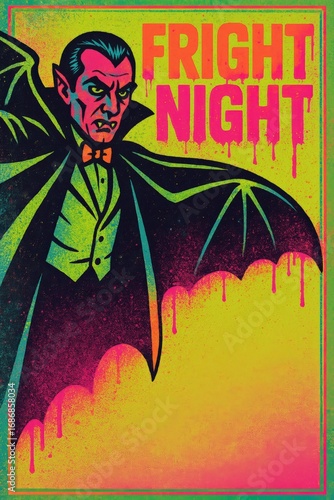 Fright Night vampire poster with Dracula art and copy space for events, ads
