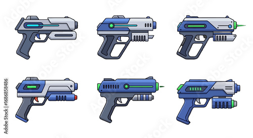 Futuristic Ray Gun Vector Icon Set with Sleek Sci-Fi Designs