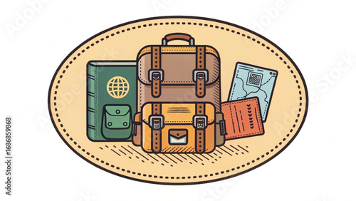 Travel Luggage and Documents Emblem suitcase backpack