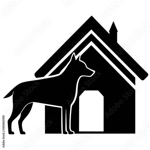 Dog House Vector Silhouette for Logo Print and Digital Use, Doghouse Clipart, Pet Shelter Vector, Animal House Icon
