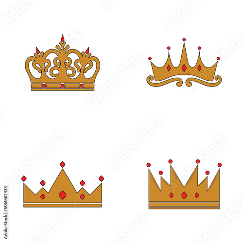Set of crown with red diamond logo or icon vector