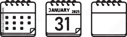 calendar, date, month, year, day, icon, set, collection, graphic, design, element, hand-drawn, sketch, outline, January, 2025, 31, blank, page, time, schedule, planning, event, reminder, organization,