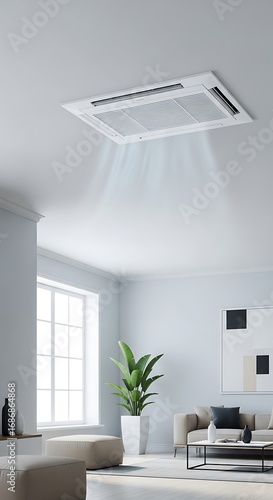 Modern Ceiling Mounted Air Conditioner in Living Room.