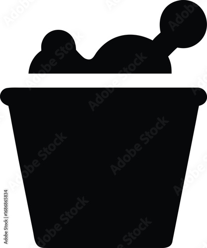 Simple Black Icon: Bucket of Soap and Washcloth for Cleaning