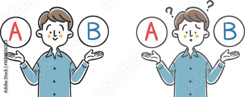 AとBの選択肢　男性　上半身　ベクター
