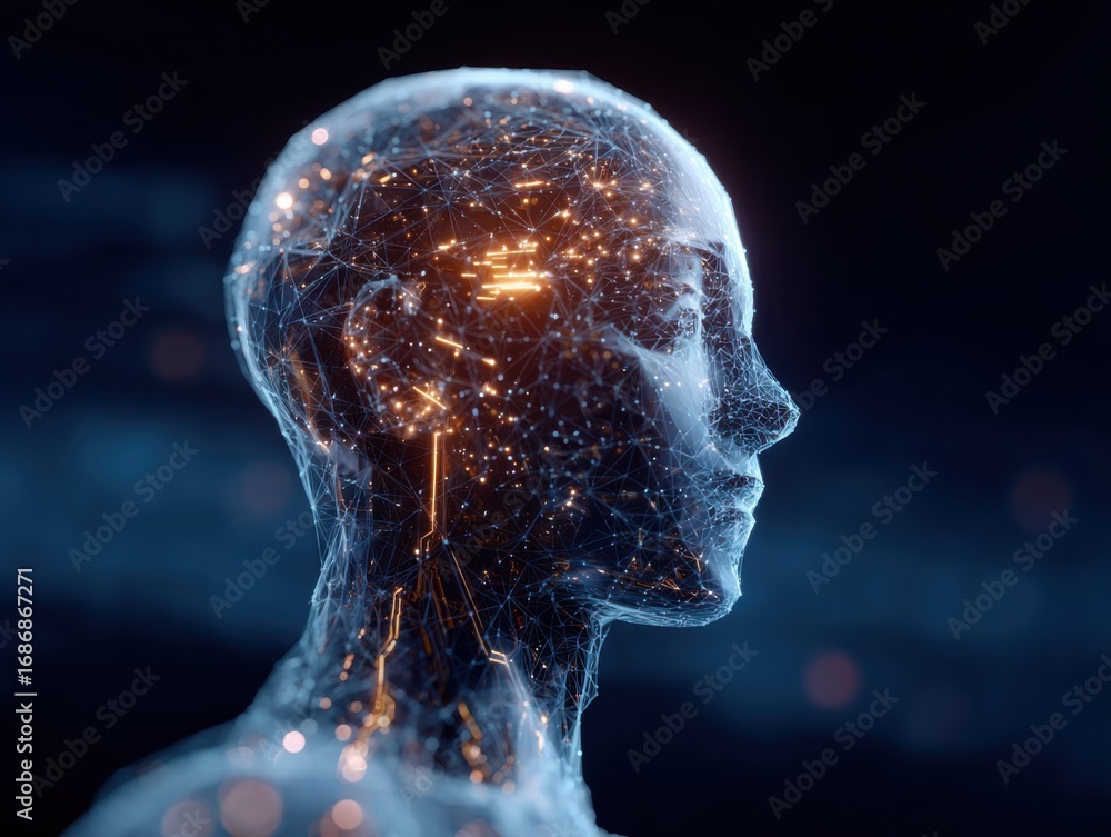 Obraz premium glowing digital human head profile