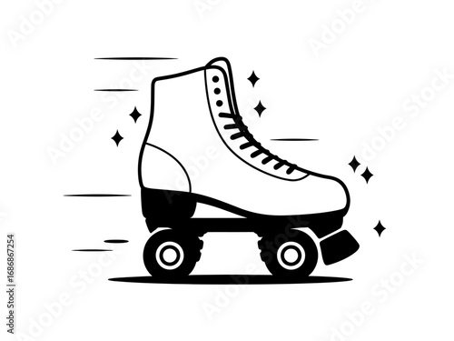 Retro Roller Skate with Motion Lines and Sparkles Nostalgic Recreation and Fun Silhouette Icon Illustration