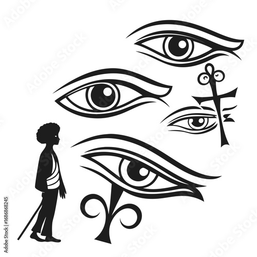 Egyptian Eye Symbols And Silhouette Figure wadjet horus