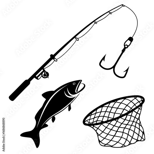 Fishing rod hook fish net fishing hook fishing net