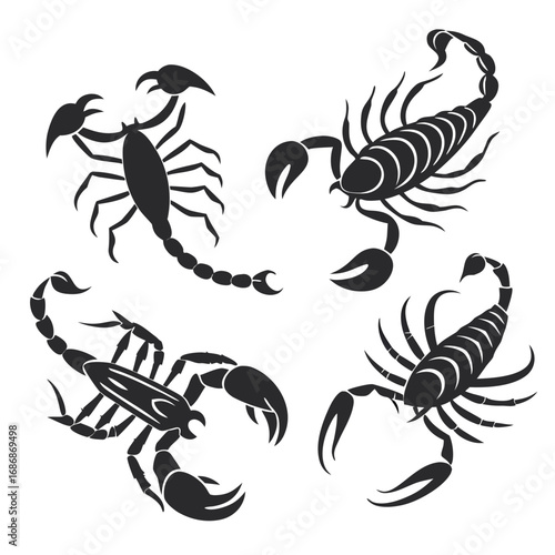 Four black scorpion silhouettes scorpions arachnid