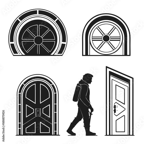 Futuristic doorways and portal designs sci fi geometric