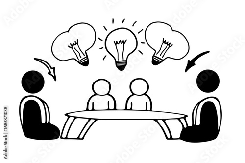 Vector hand drawn doodle sketch of brainstorming and innovation session isolated on white background