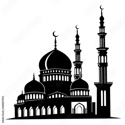 Islamic mosque silhouette with crescent moons architecture