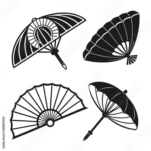 Japanese fans and umbrellas folding umbrellas black and white