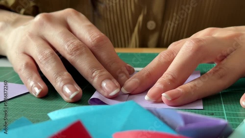 Wallpaper Mural The 4K video footage shows a beautiful East Asian woman hand-folding paper to make origami. Torontodigital.ca