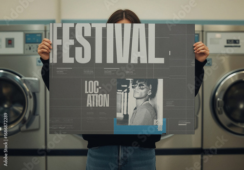 Retro-Inspired Poster in Laundry Room Mockup