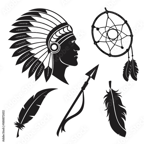 Native American Chief Headdress Dreamcatcher Spear Feathers