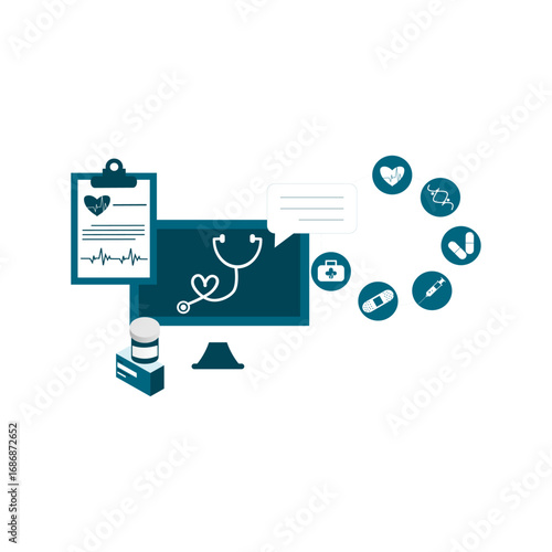 Set of modern flat design of online health care, online medical healthcare consultation, tele medicine, online pharmacy, online prescription, ask doctor, internet clinic via mobile phone or computer