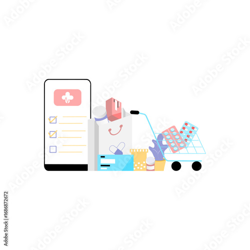 Set of modern flat design of online health care, online medical healthcare consultation, tele medicine, online pharmacy, online prescription, ask doctor, internet clinic via mobile phone or computer