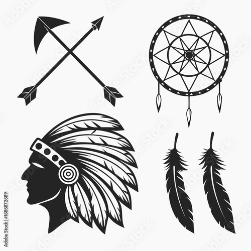 Native american cultural symbols silhouette headdress