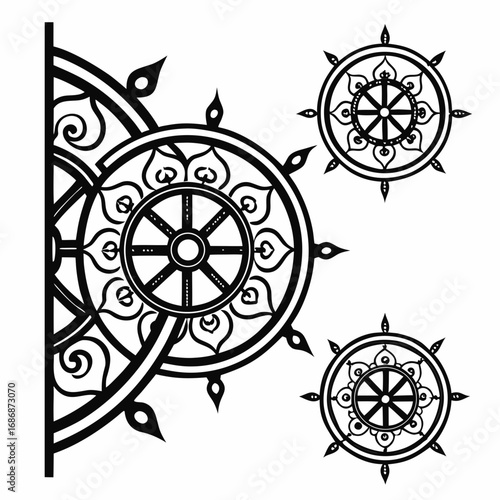 Ornate dharma chakra symbols black buddhist symbol