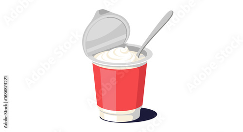 Delicious and creamy yogurt with a metal spoon ready for a healthy breakfast snack or dessert