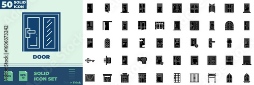 Door Solid Editable Icons set. Vector illustration in modern thin solid style of door icons: open, exit, entry, etc