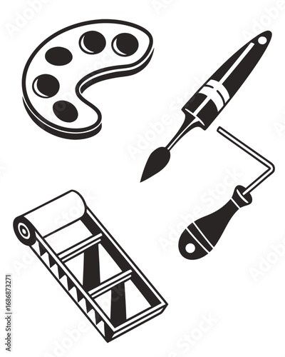 Painter tools palette brush roller painting artist