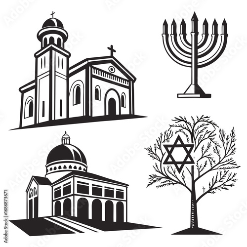 Religious buildings menorah star of david tree synagogue