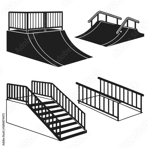 Skatepark ramps and rails obstacles outdoor