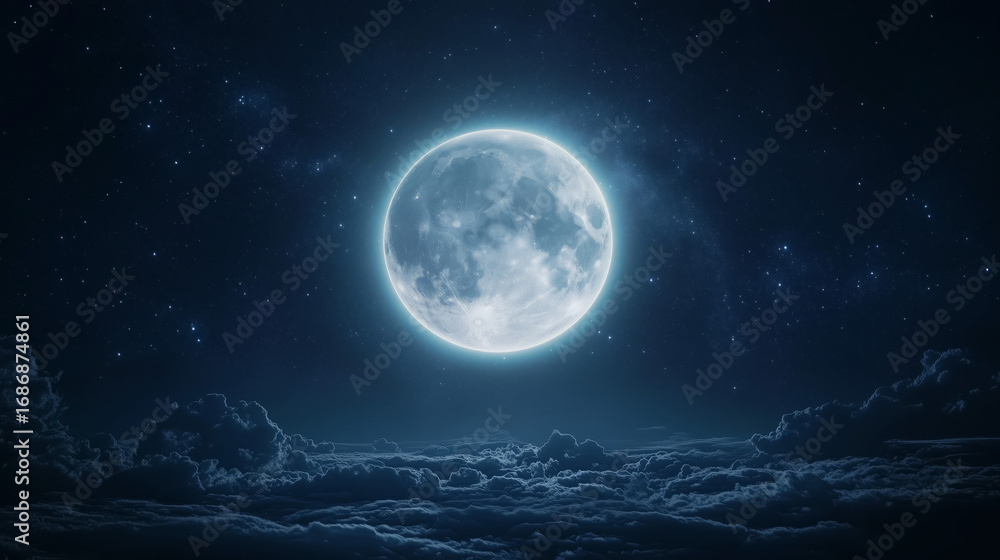 Fototapeta premium Full Moon Above a Sea of Clouds
