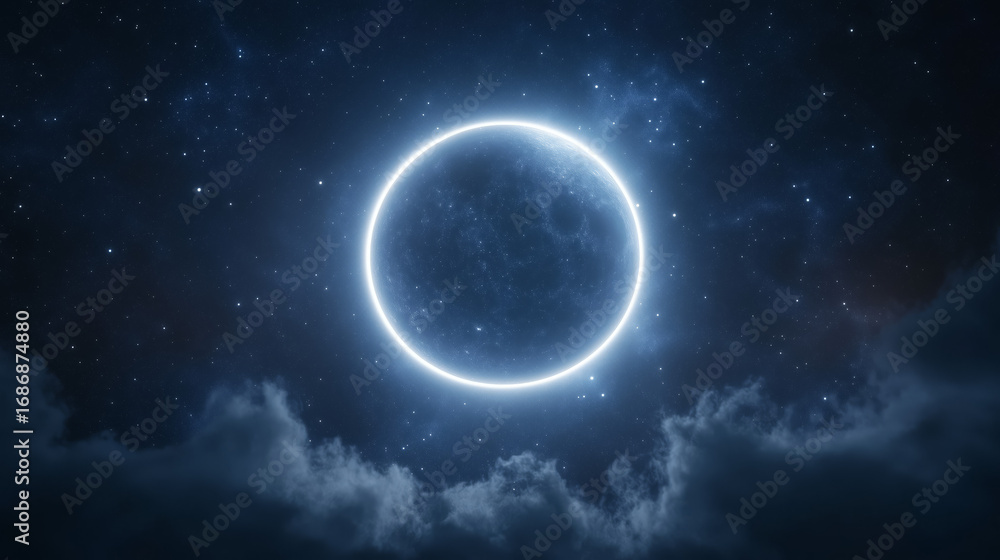 Fototapeta premium Lunar Halo Ring in a Starry Sky