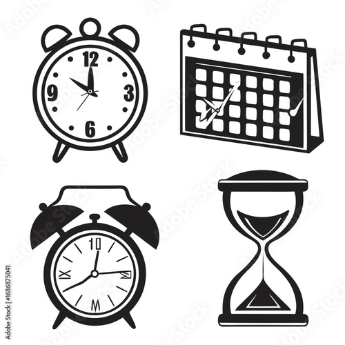 Timekeeping Icons Alarm Clock Calendar Hourglass vector
