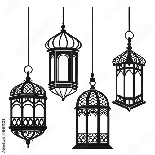 Traditional hanging lanterns silhouettes islamic
