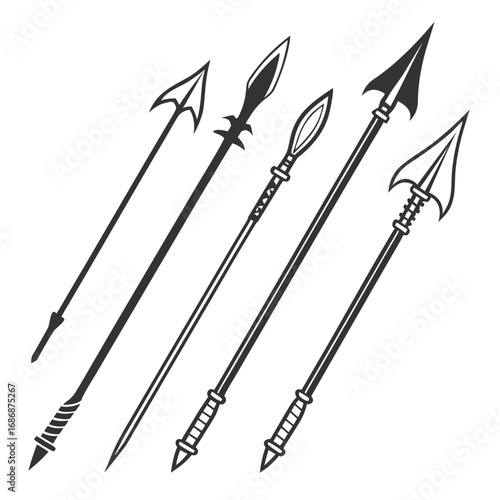 Tribal spear tips arrow shapes silhouette