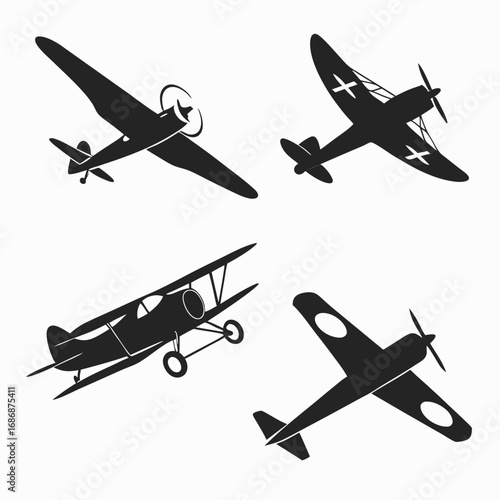 Vintage aircraft collection silhouette airplane biplane
