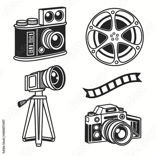 Vintage film and camera icons vintage camera film reel
