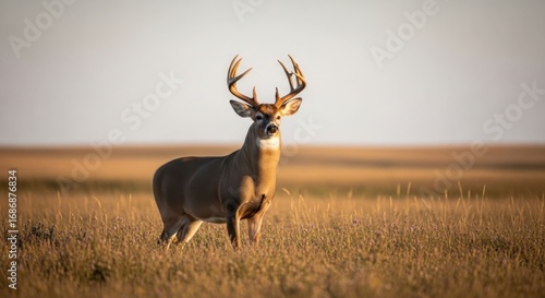 Majestic white-tailed deer in golden prairie