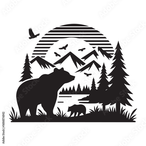 Bear Silhouettes  of a white background 