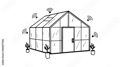 Smart greenhouse technology for plant care with wifi connectivity and automated climate control systems design isolated on transparent background 