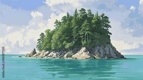 Secluded Haven landscape of a small island isolated watercolor vector illustration svg
