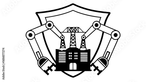 Industrial automation factory robot arms with shield and manufacturing plant protection industry security 100 isolated on transparent background 